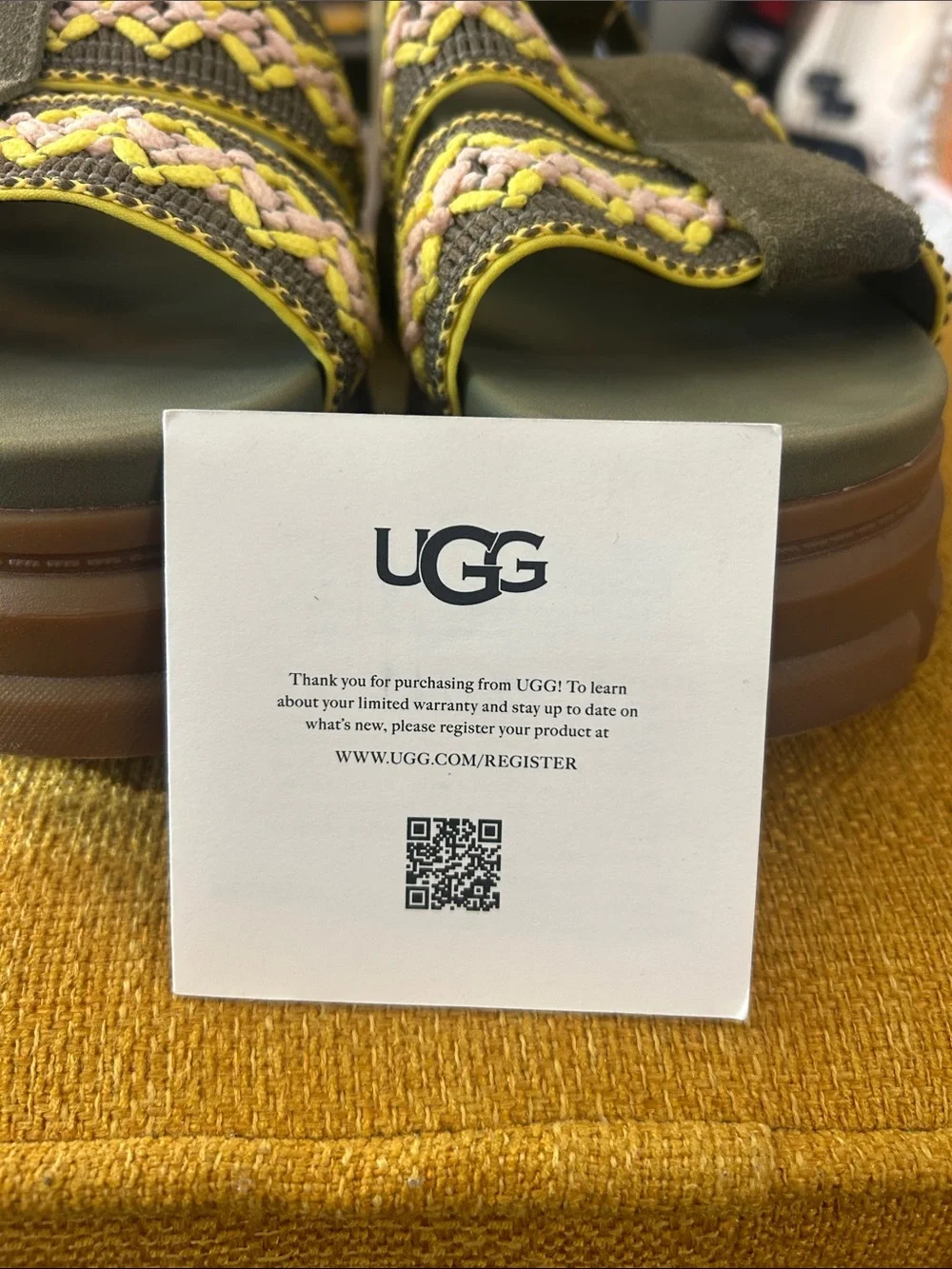 UGG Olive Green Braided Platform Sandals with Brown Sole